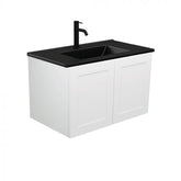 Fienza 750mm Dolce Matte Black Top Mila Satin White Wall Hung Vanity - Left Hand Draw